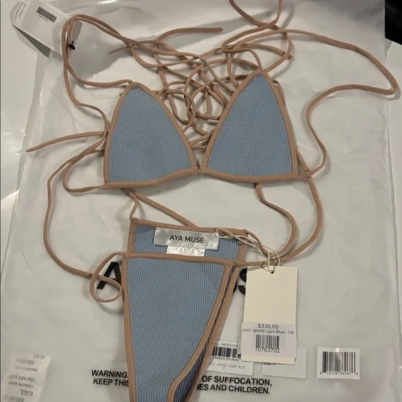 Aya Muse Ribbed Blue and Tan Bikini - Picture 4 of 5